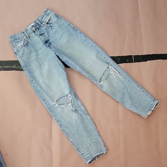Zara Denim - Zara Light Blue Ripped Straight-Leg Jeans